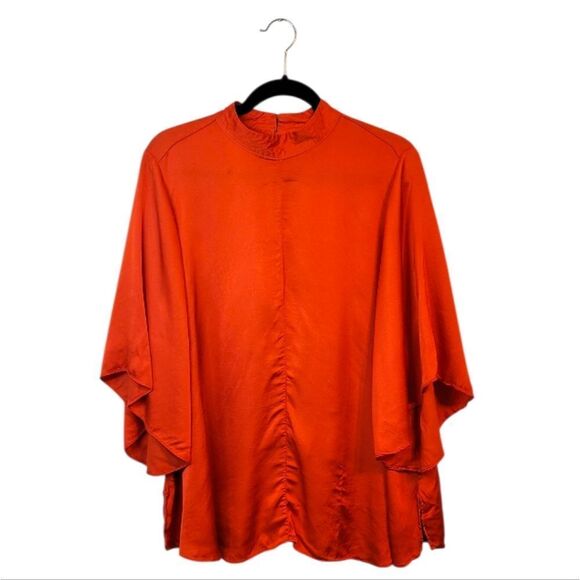 Lane Bryant Women's Red Flowy Sleeve Satin Blouse Size 20 - Picture 1 of 6